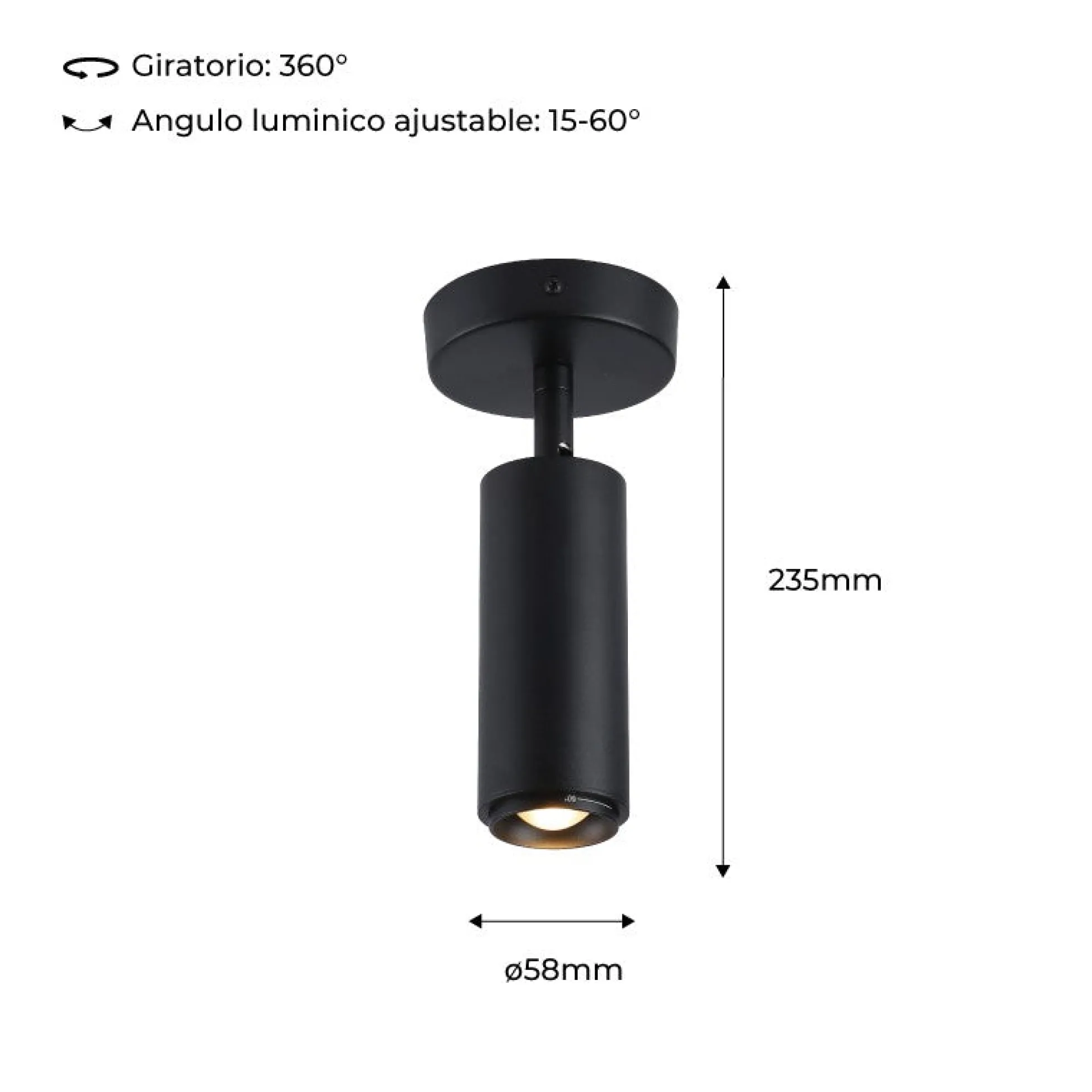 Aplique de techo LED orientable 8W - Ángulo ajustable - 2800K