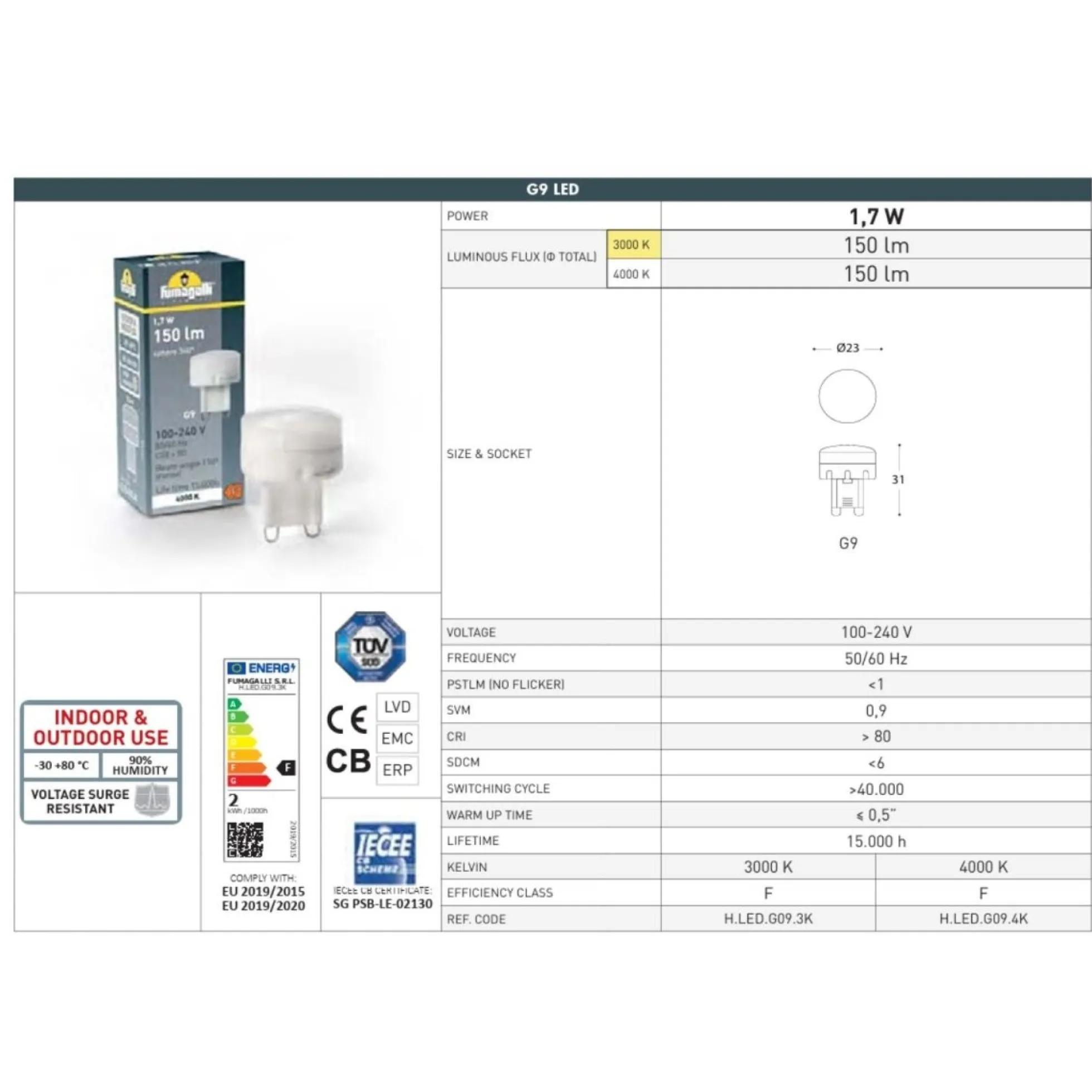 Aplique de techo "LIVIA 60" FUMAGALLI - G9 - 1,7W - IP55