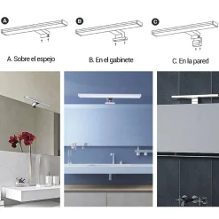Aplique espejo baño LED 10W - Fijación en espejo, mueble o pared - 50cm