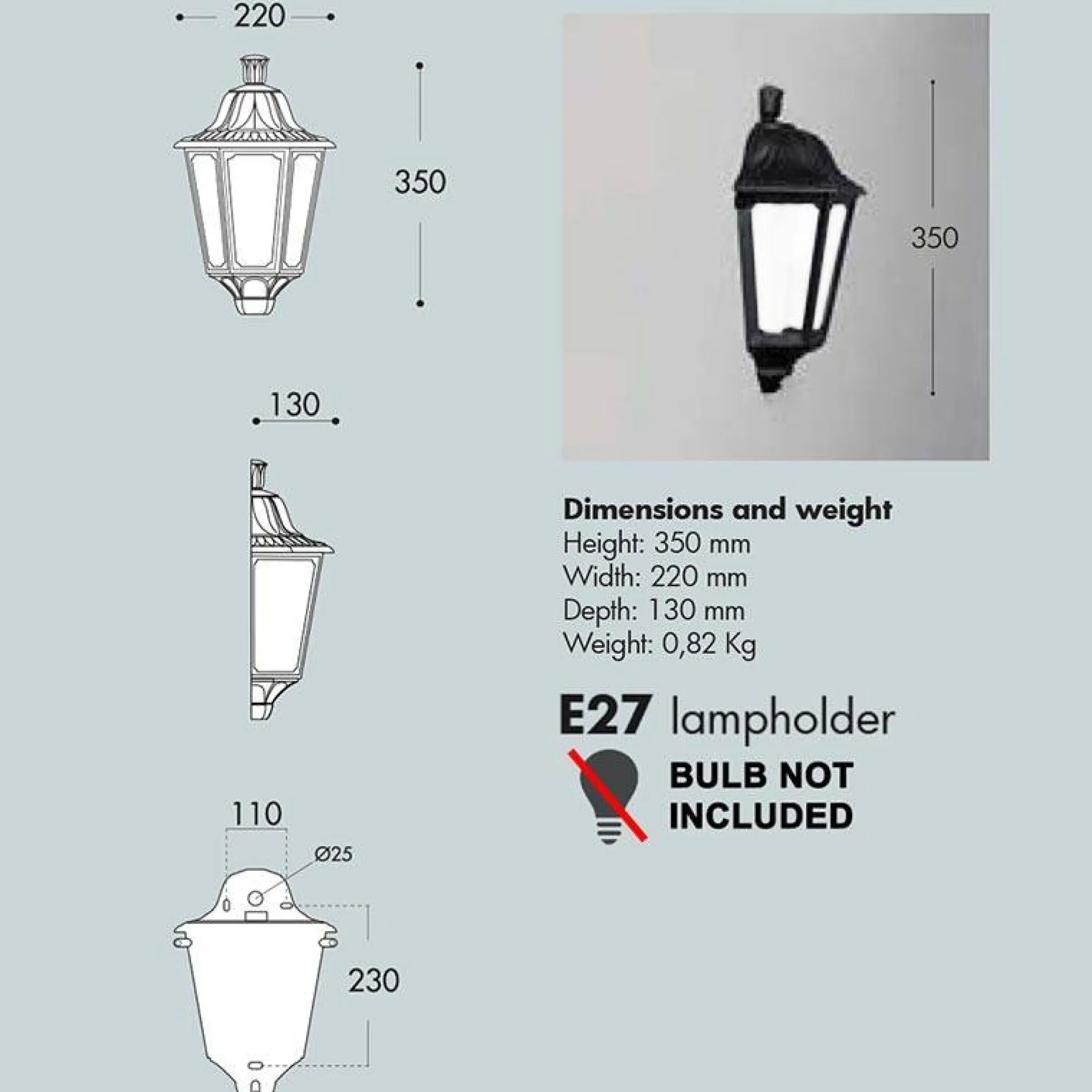 Aplique farol de pared FUMAGALLI IESSE OPAL E27 IP55