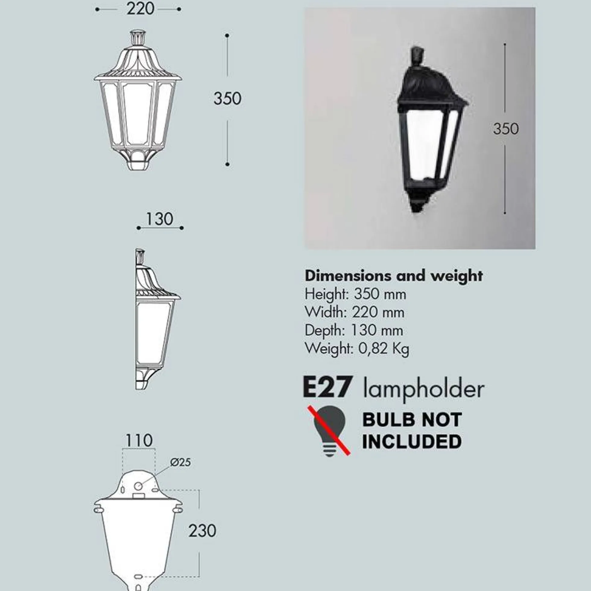 Aplique farol de pared FUMAGALLI IESSE OPAL E27 IP55