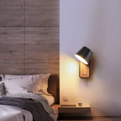 Aplique LED para Dormitorio de Madera rotatorio 