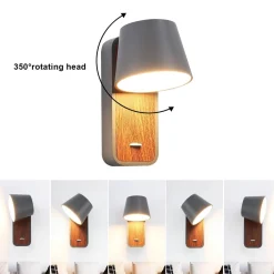 Aplique LED para Dormitorio de Madera rotatorio 