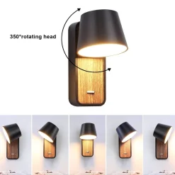 Aplique LED para Dormitorio de Madera rotatorio 