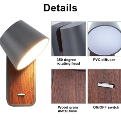 Aplique LED para Dormitorio de Madera rotatorio 