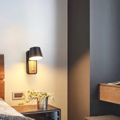 Aplique LED para Dormitorio de Madera rotatorio 