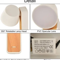 Aplique LED para Dormitorio de Madera rotatorio 