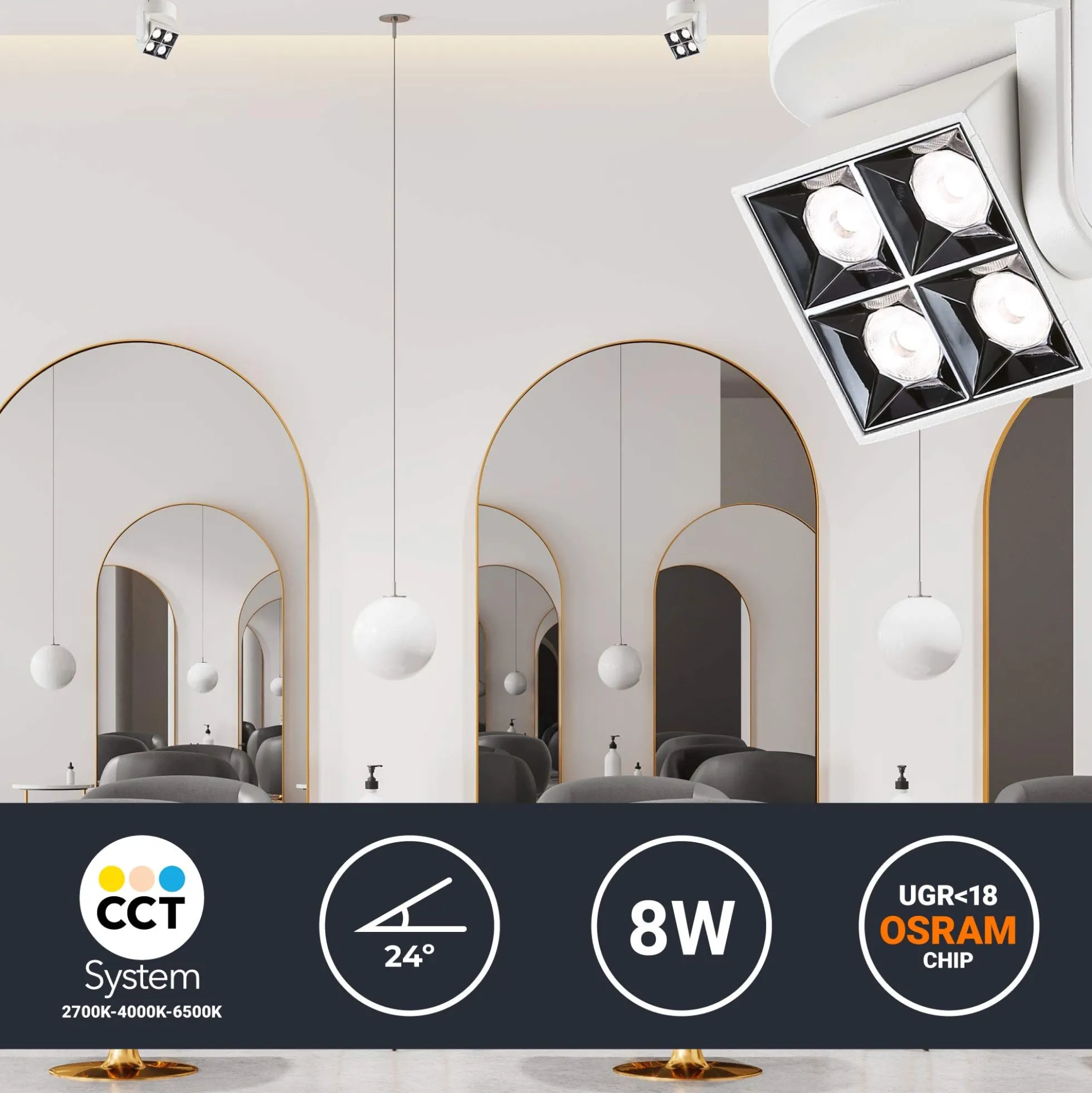 Aplique techo LED cuadrado orientable 8W - CCT - UGR18 - Chip OSRAM - Driver KGP