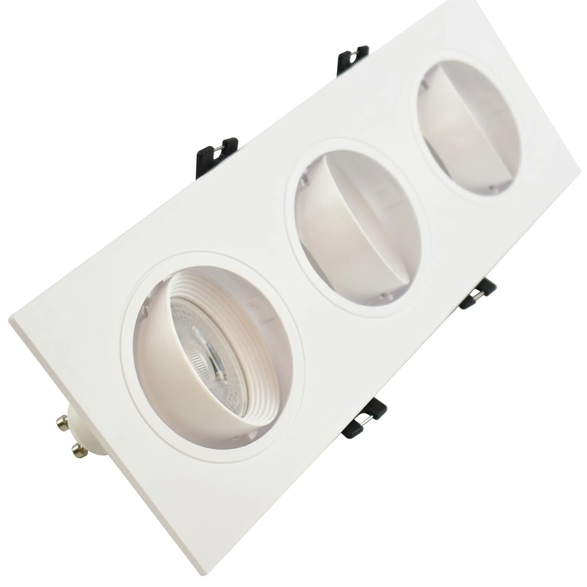 Aro downlight basculante para tres bombillas GU10/MR16 - Corte 75 x 235 mm