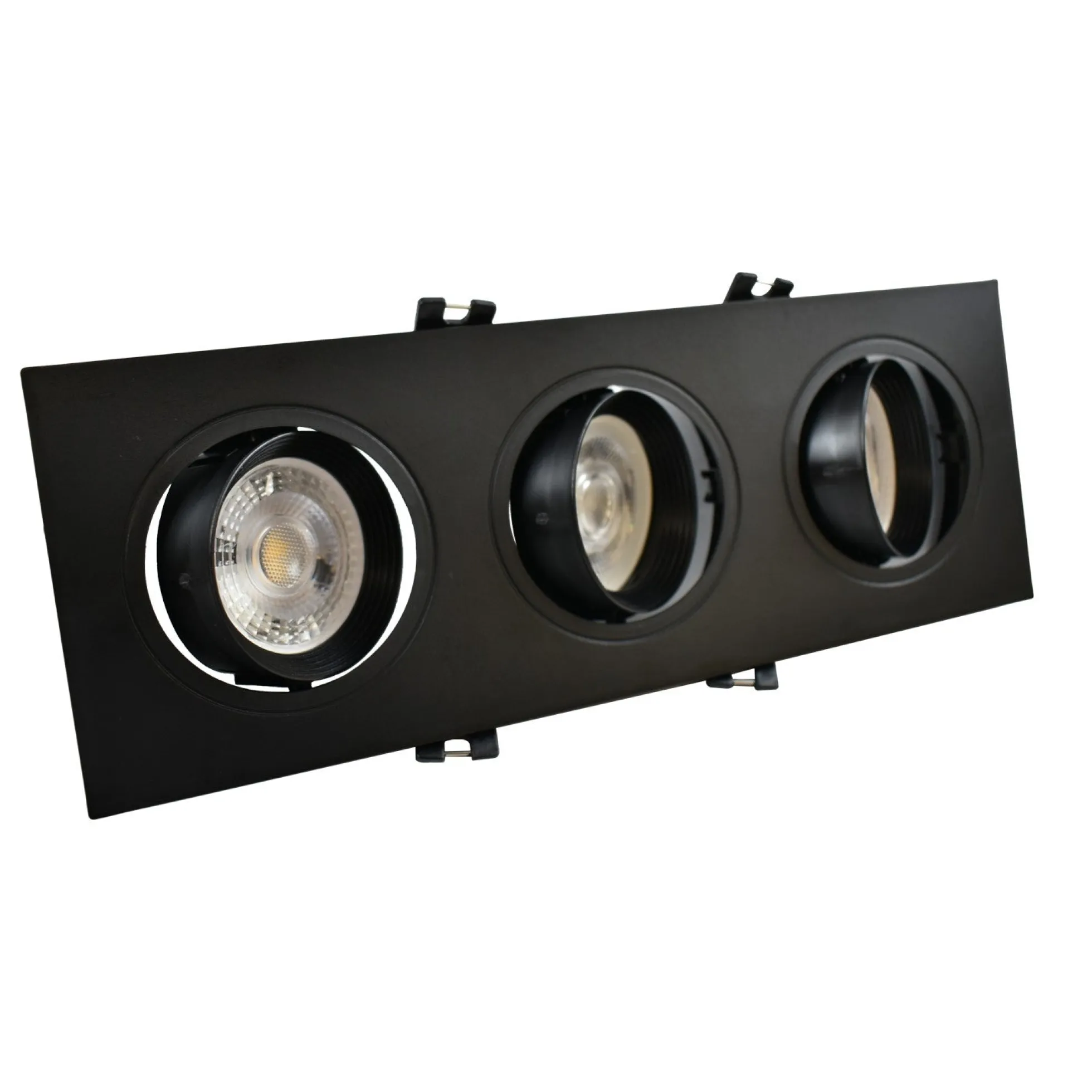 Aro downlight basculante para tres bombillas GU10/MR16 - Corte 75 x 235 mm