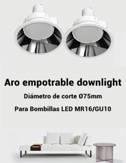 Aro empotrable Ø75mm MR16, GU10 bajo UGR