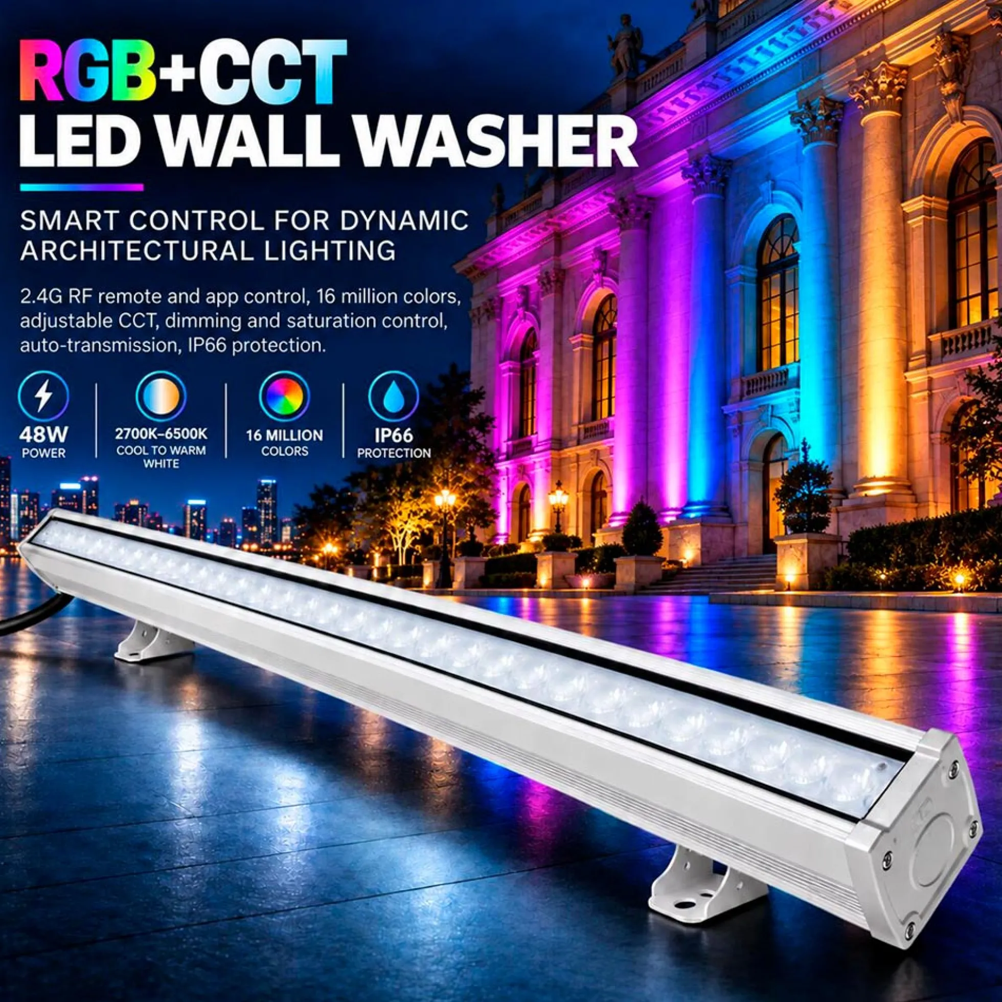 Bañador de pared LED RGB+CCT 48W control RF/WiFi | Mi Light