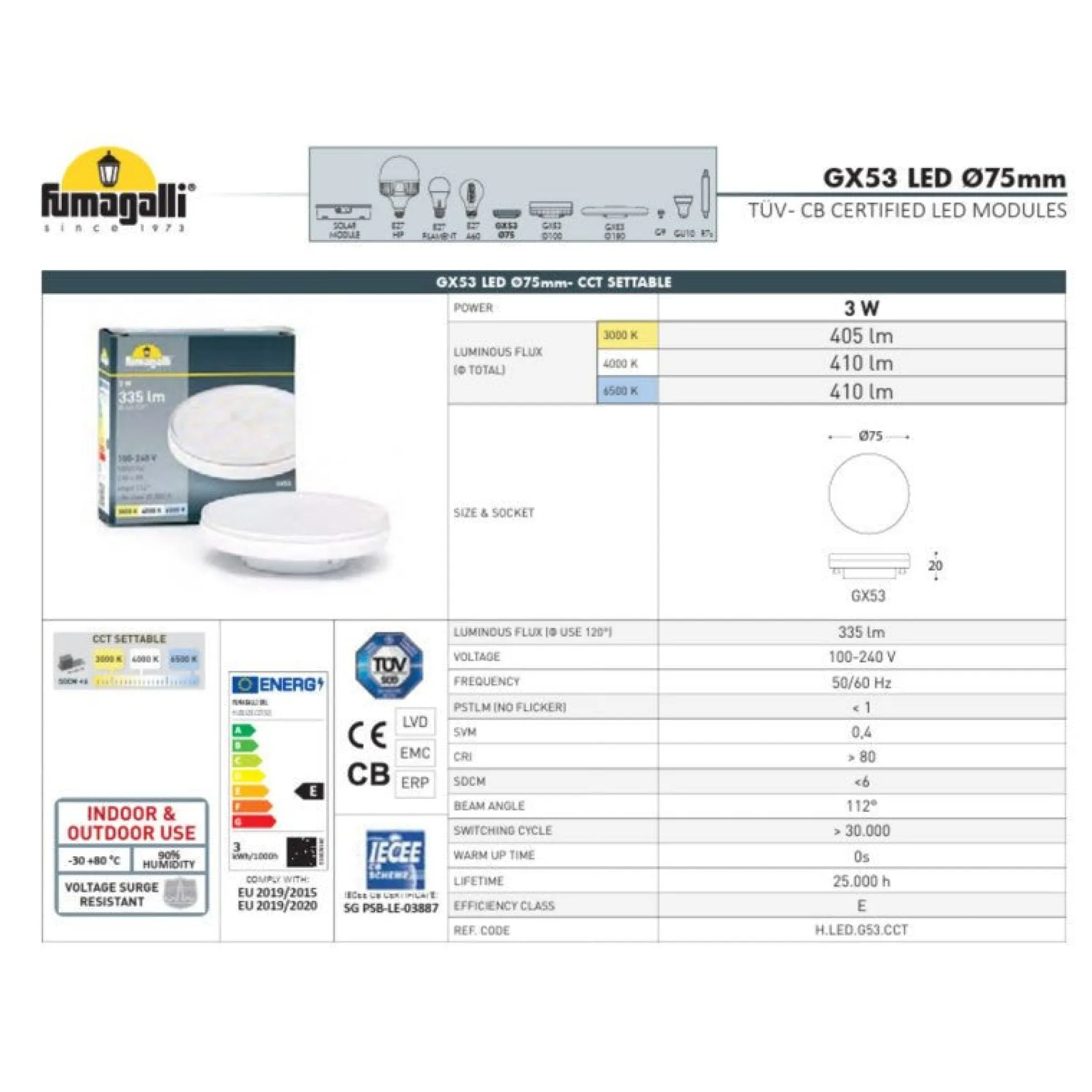 Baliza empotrable LED FUMAGALLI "LETI 100 ROUND-EL" - GX53 - 3W - IP66