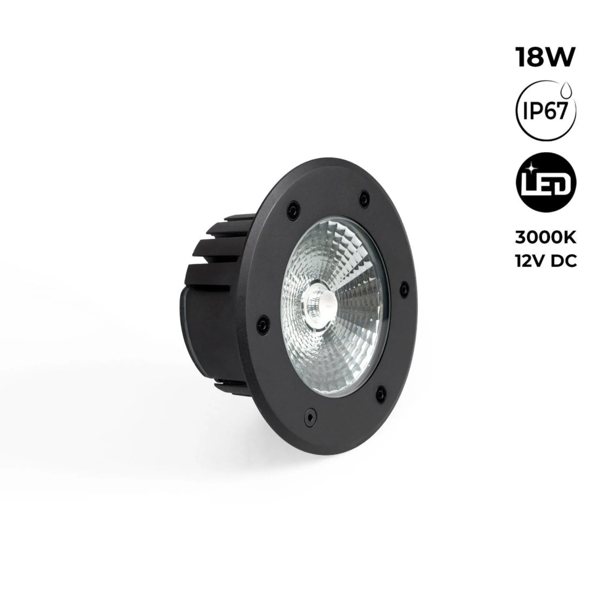 Baliza LED exterior suelo 18W - 12V DC - IP67 - Ø15cm -30º - RGB/3000K