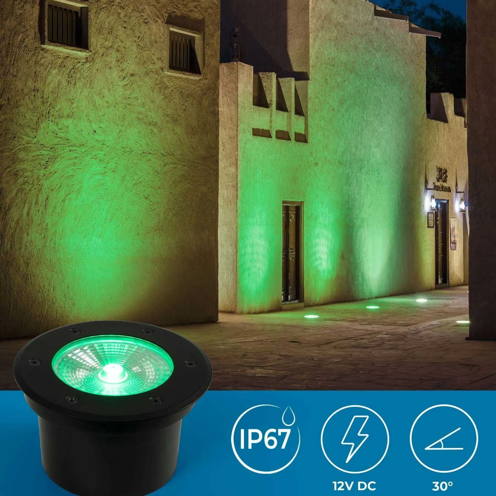 Baliza LED exterior suelo 18W - 12V DC - IP67 - Ø15cm -30º - RGB/3000K