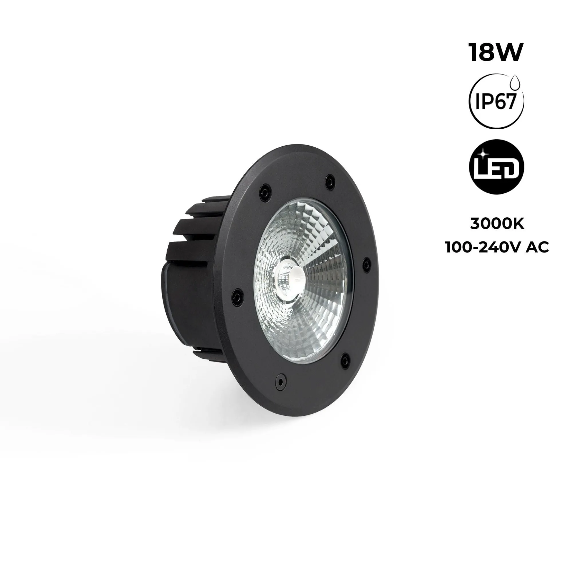 Baliza LED exterior suelo 18W - 100-240V - IP67 - Ø15cm - 30º