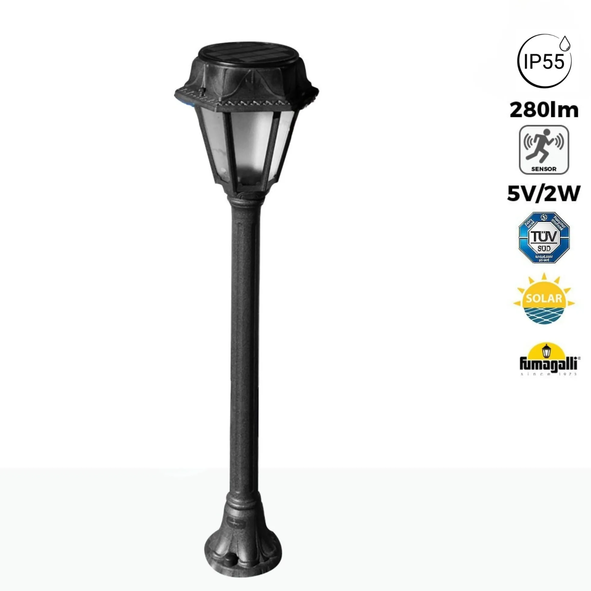 Bolardo solar de jardín "MIZAR/ROSETTA" con sensor PIR - 2 modos de funcionamiento - 4000K