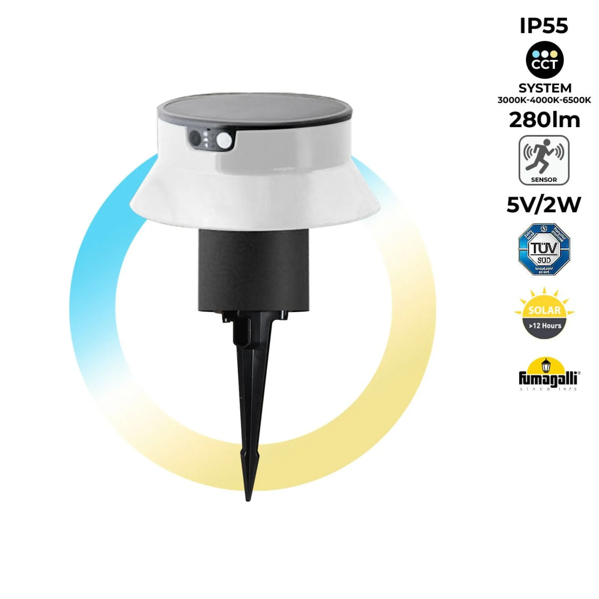 Bolardo solar LED con estaca "FELICE 200 SPIKE" 18cm con sensor PIR - 3 modos de funcionamiento - CCT