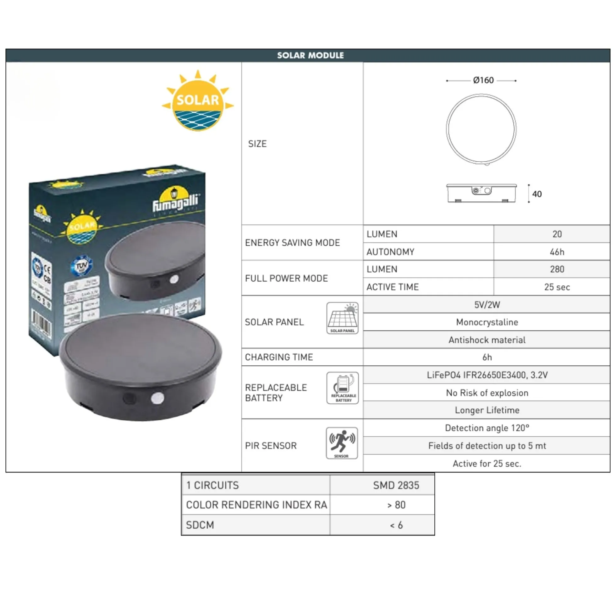 Bolardo solar LED con estaca "FELICE 200 SPIKE" 18cm con sensor PIR - 3 modos de funcionamiento - CCT