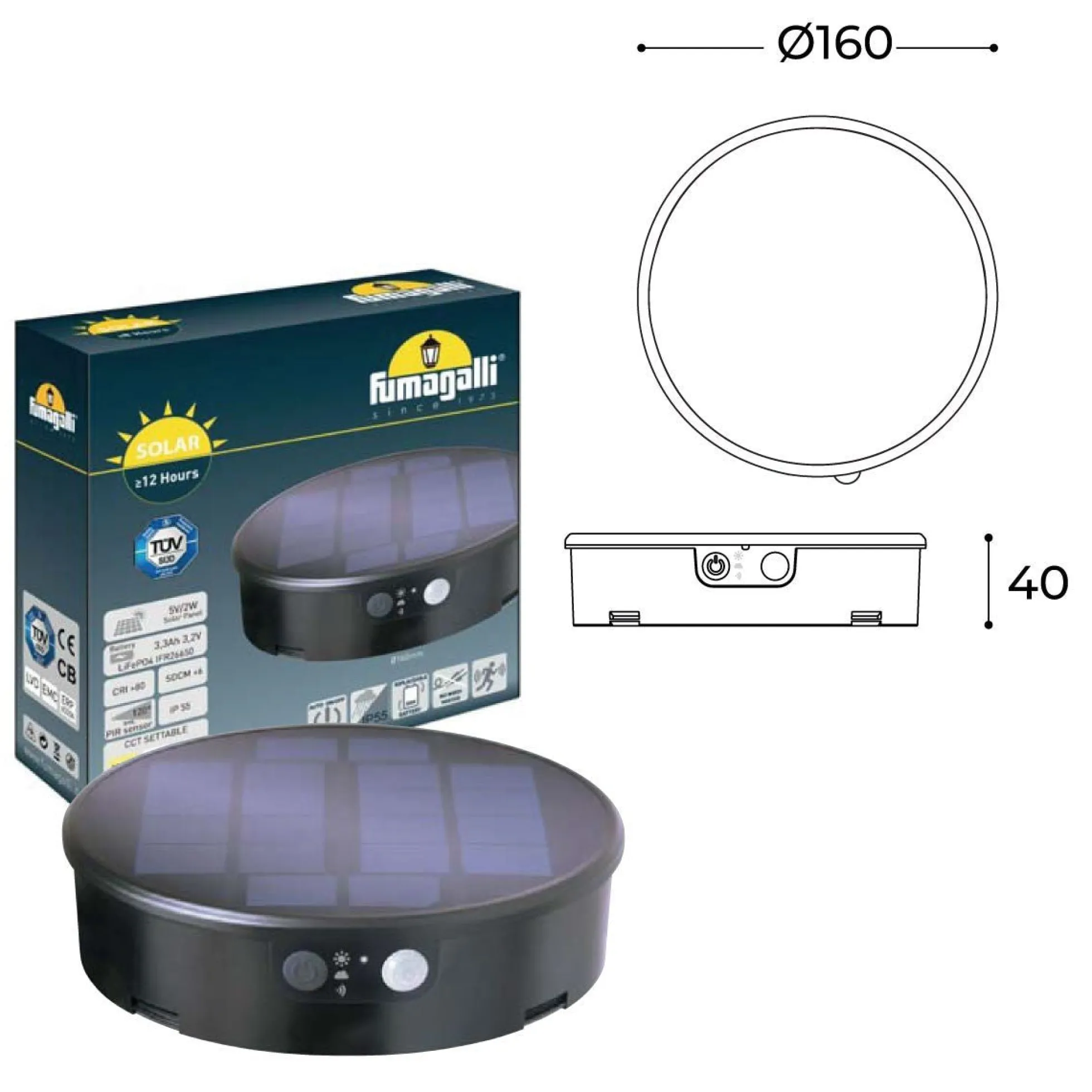 Bolardo solar LED "FELICE 200" 18cm con sensor PIR - 3 modos de funcionamiento - CCT