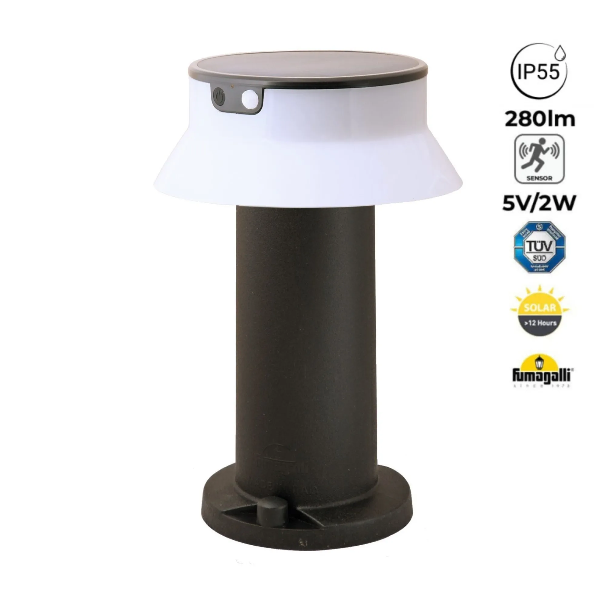 Bolardo solar LED "FELICE 400" con sensor PIR - 33 cm - 4000K - 2 modos de funcionamiento