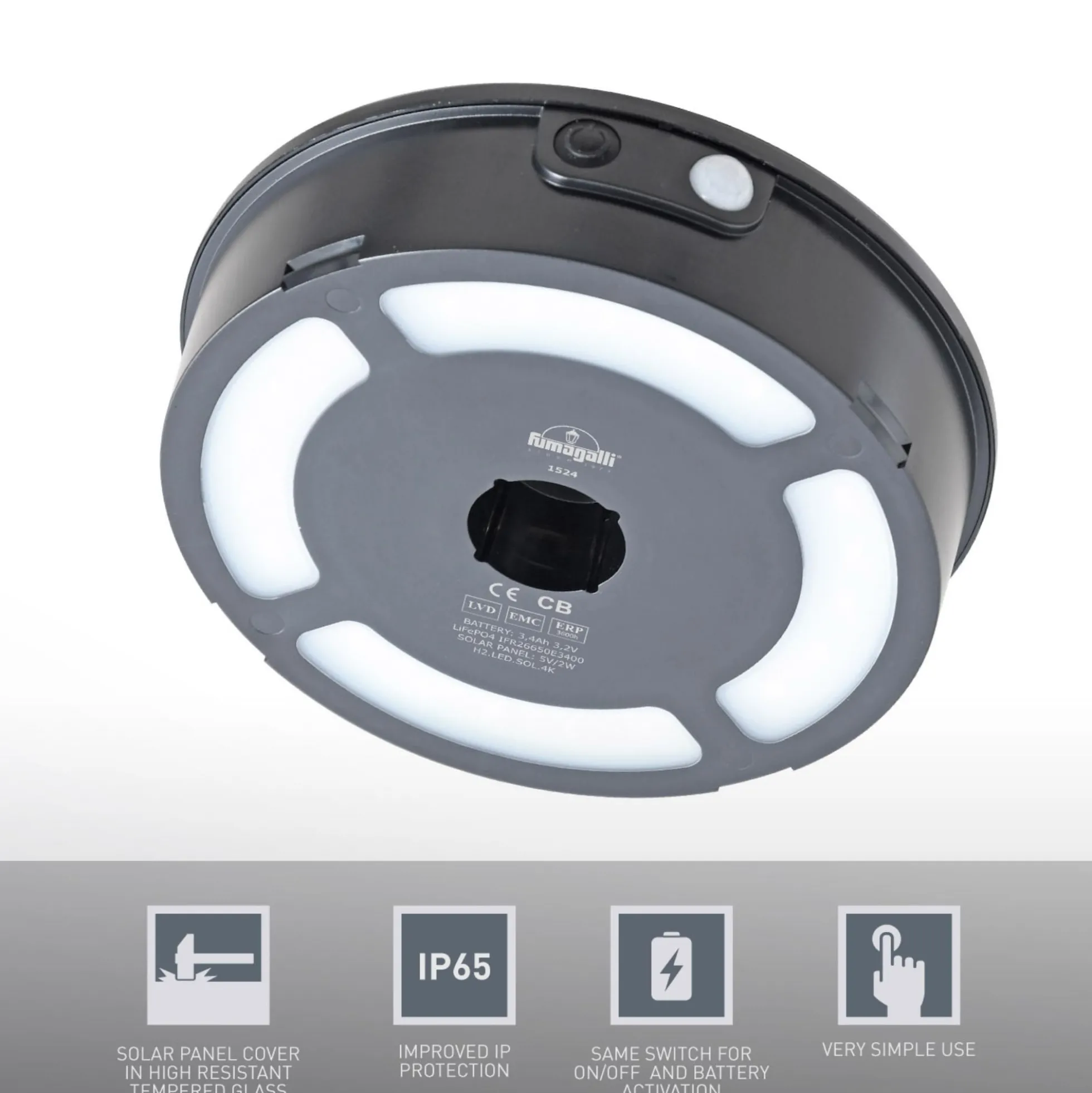 Bolardo solar LED "FELICE 400" con sensor PIR - 33 cm - 4000K - 2 modos de funcionamiento