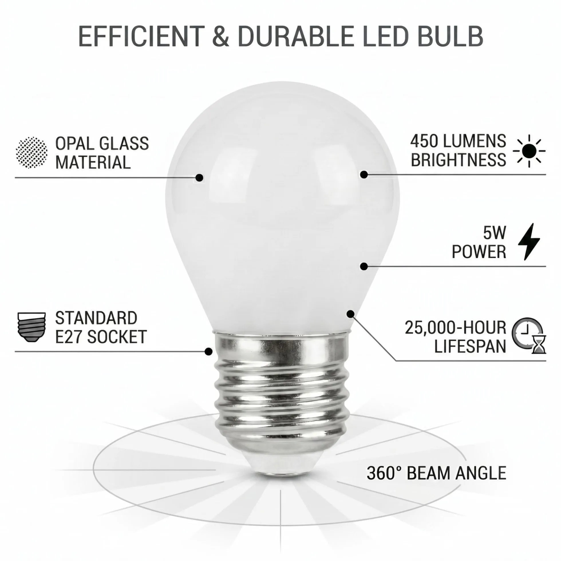 Bombilla filamento LED "Milky" - G45 E27 - 5W - Luz Cálida 3000K