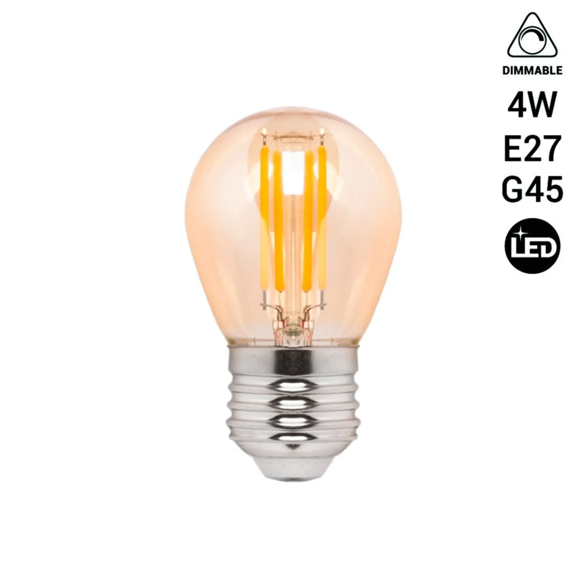 Bombilla filamento LED vintage ámbar - Regulable - E27 G45 - 4W