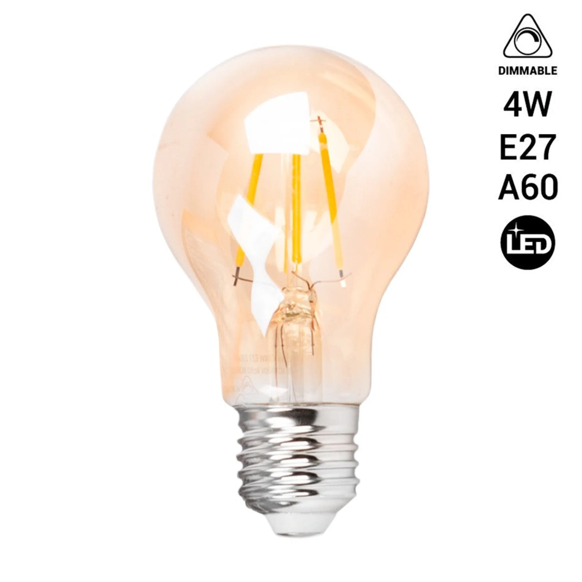 Bombilla filamento LED vintage ámbar - Regulable - E27 A60 - 4W
