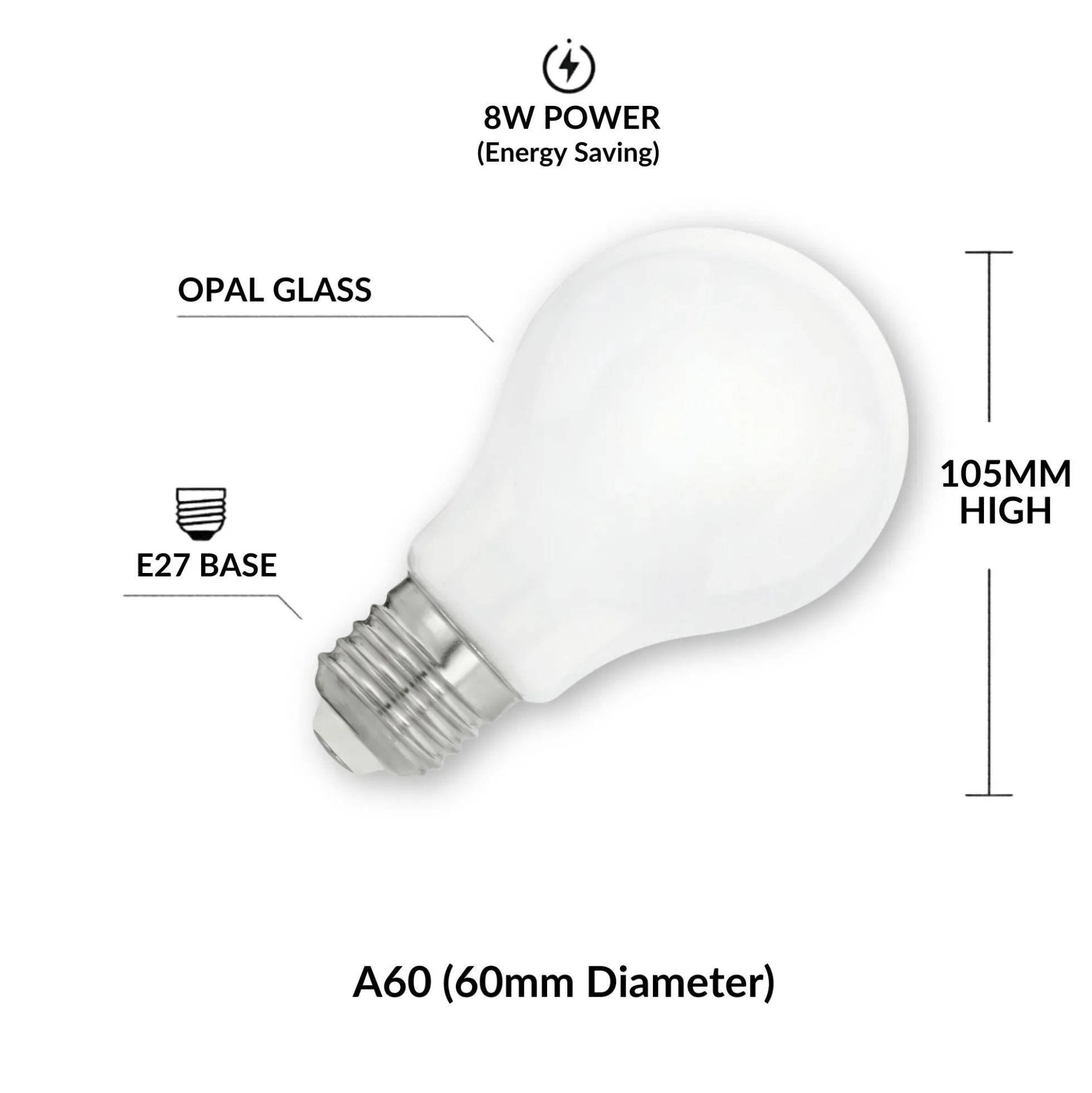 Bombilla LED A60 E27 Opal Milky 8W — Luz Cálida 3000K, 950 lm, 360° | 25.000 h de Vida Útil