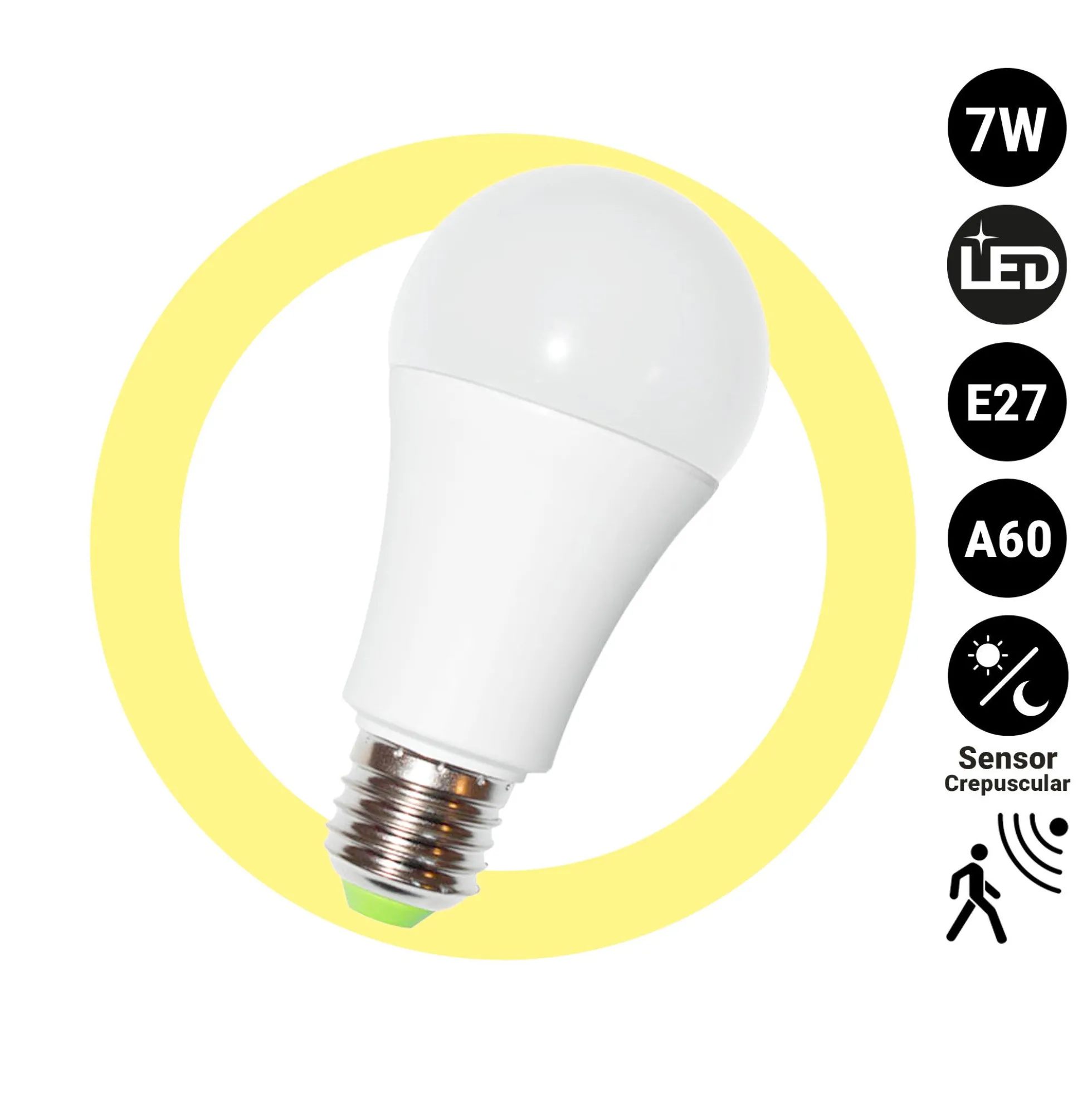 Bombilla LED con sensor de movimiento y crepuscular - E27 A60 - 7W - 450lm