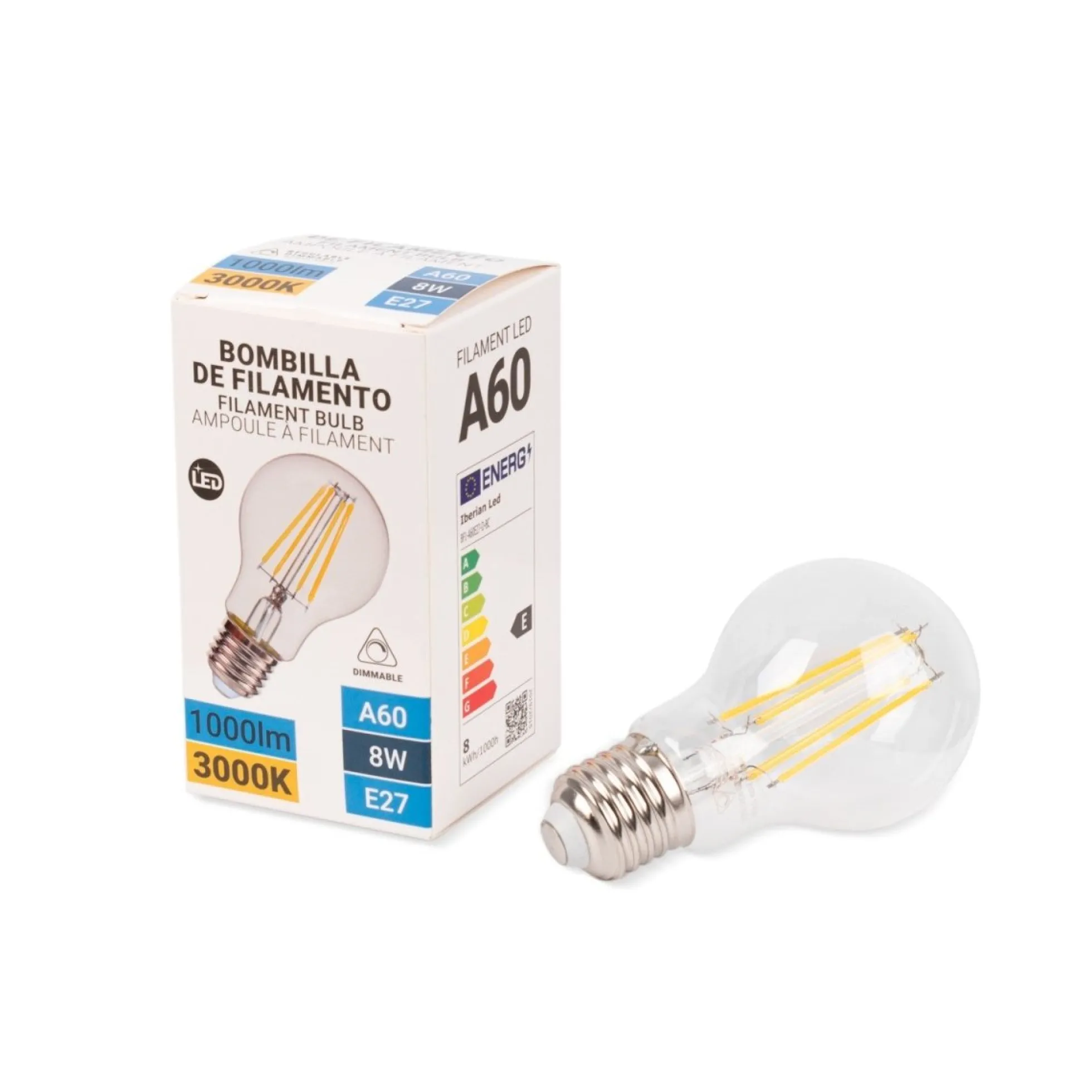 Bombilla LED filamento E27 A60 - 8W - Regulable