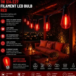 Bombilla LED Filamento - S14 E27 - 1W - Cristal de colores