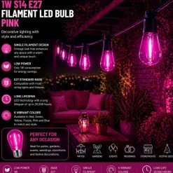 Bombilla LED Filamento - S14 E27 - 1W - Cristal de colores