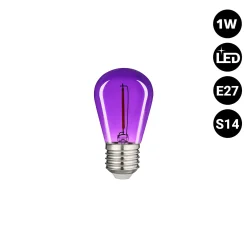 Bombilla LED Filamento - S14 E27 - 1W - Cristal de colores