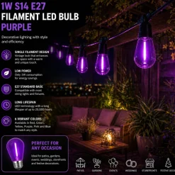 Bombilla LED Filamento - S14 E27 - 1W - Cristal de colores