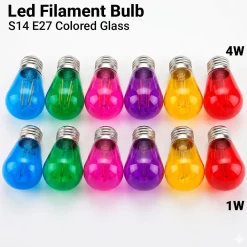 Bombilla LED Filamento - S14 E27 - 1W - Cristal de colores