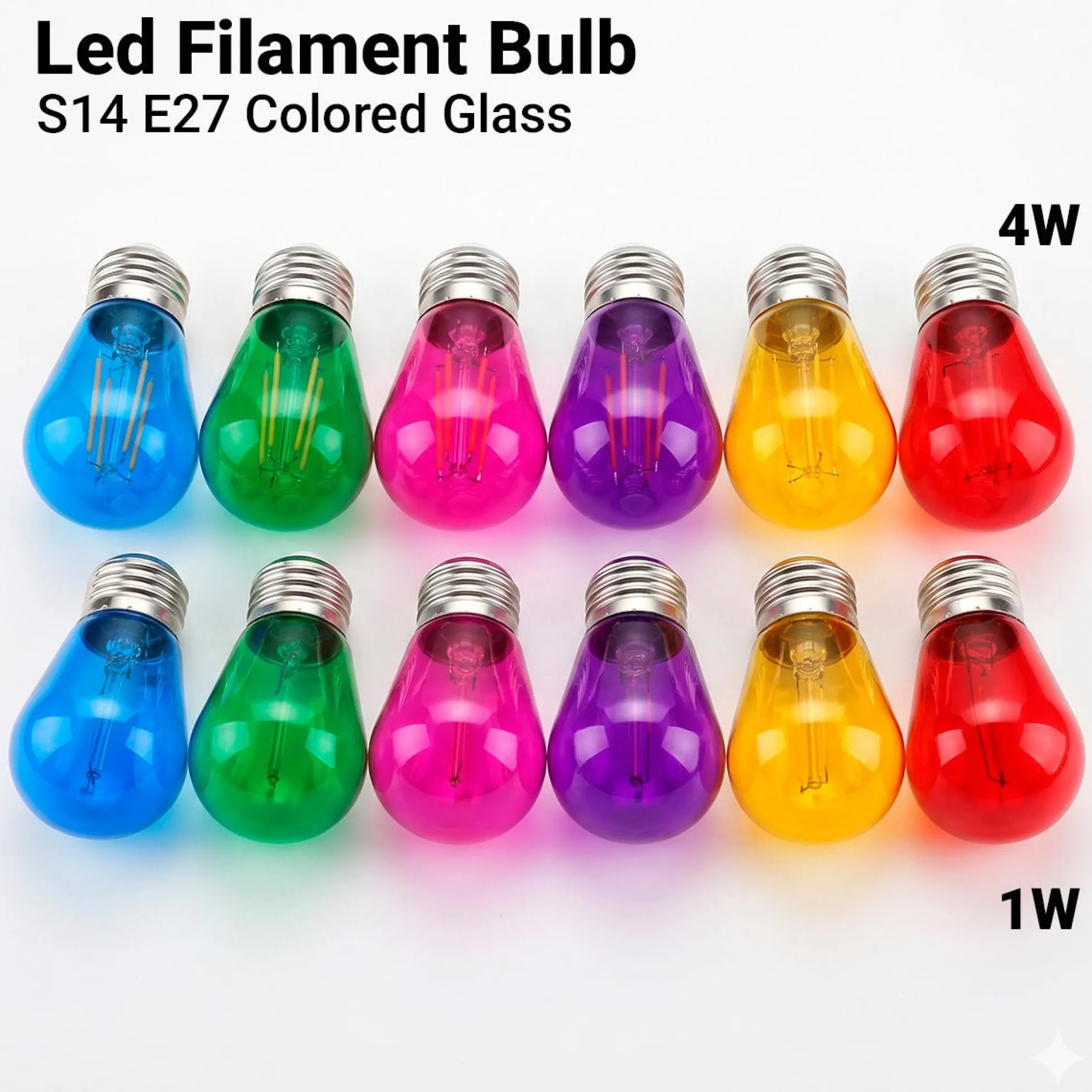 Bombilla LED Filamento - S14 E27 - 1W - Cristal de colores