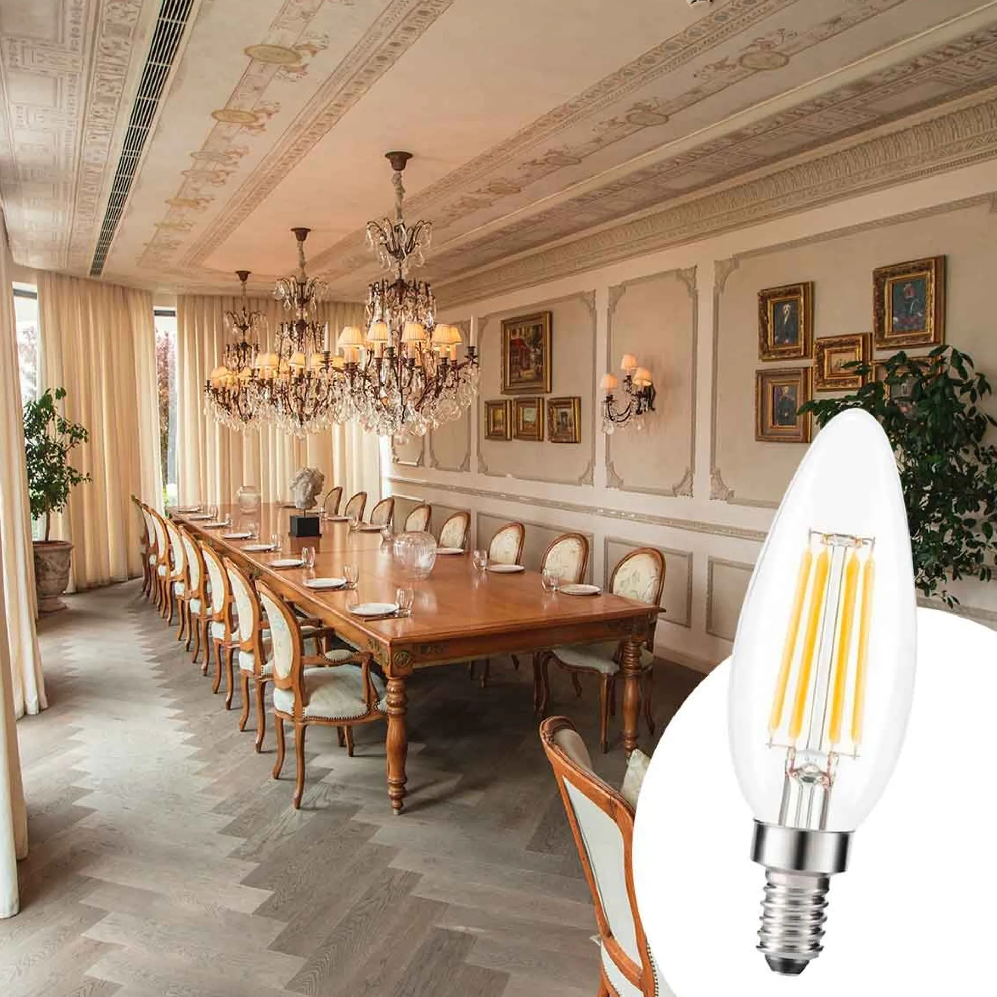 Bombilla LED filamento Vela E14 C35 - 5W - Transparente