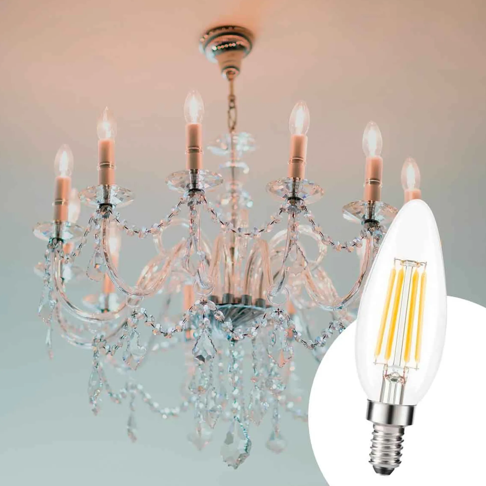 Bombilla LED filamento Vela E14 C35 - 5W - Transparente