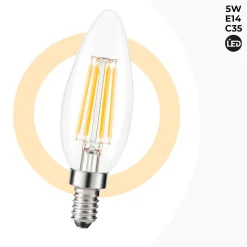 Bombilla LED filamento Vela E14 C35 - 5W - Transparente