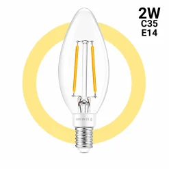 Bombilla LED filamento Vela - E14 C35 - 2W - 3000K - Transparente
