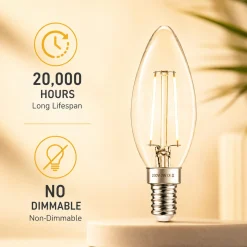 Bombilla LED filamento Vela - E14 C35 - 2W - 3000K - Transparente