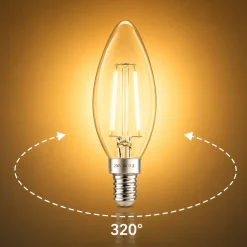 Bombilla LED filamento Vela - E14 C35 - 2W - 3000K - Transparente