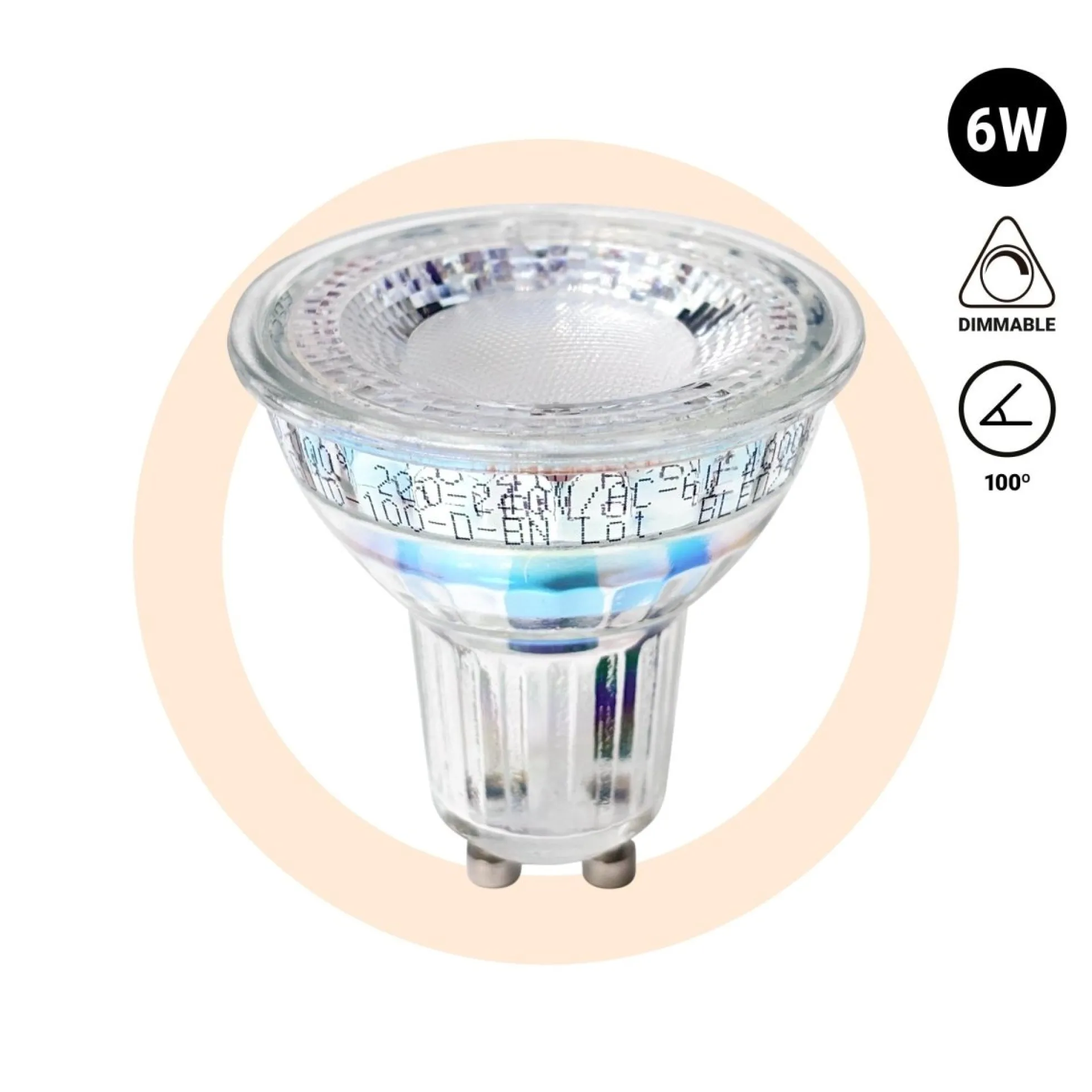 Bombilla LED GU10 PAR16 - 6W - Intensidad regulable - 700lm - 100°