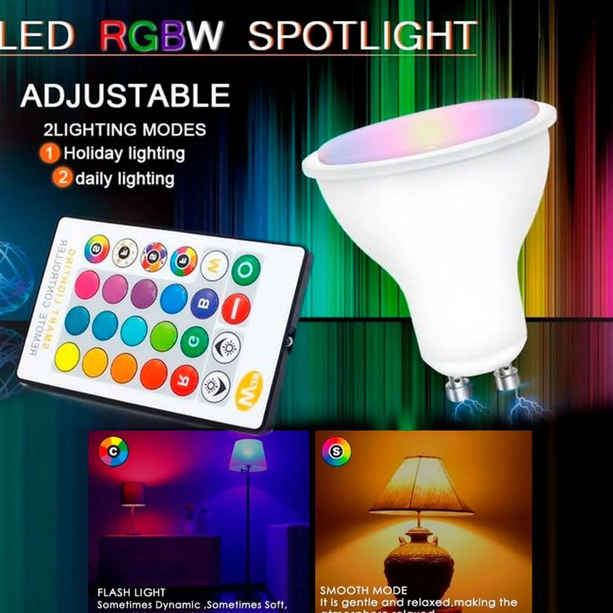 Bombilla LED GU10 RGBW inteligente - 5W - Con control remoto