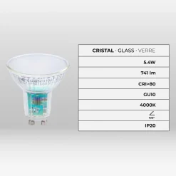 Bombilla LED GU10 6W cristal - 740lm - PAR16 - 100°