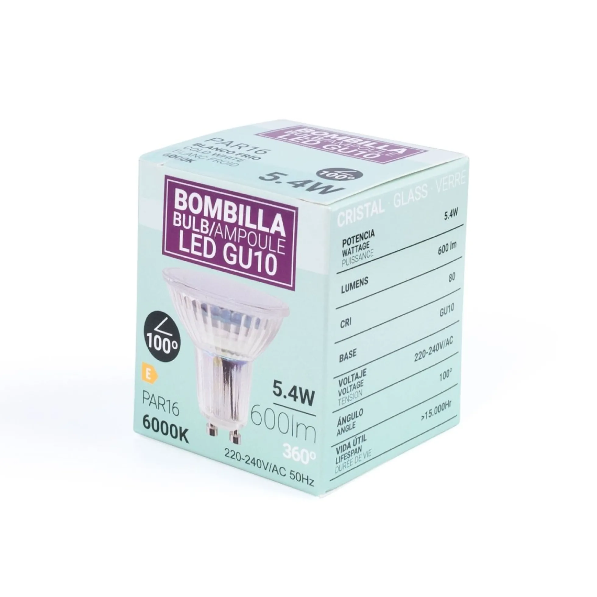 Bombilla LED GU10 6W cristal - 740lm - PAR16 - 100°