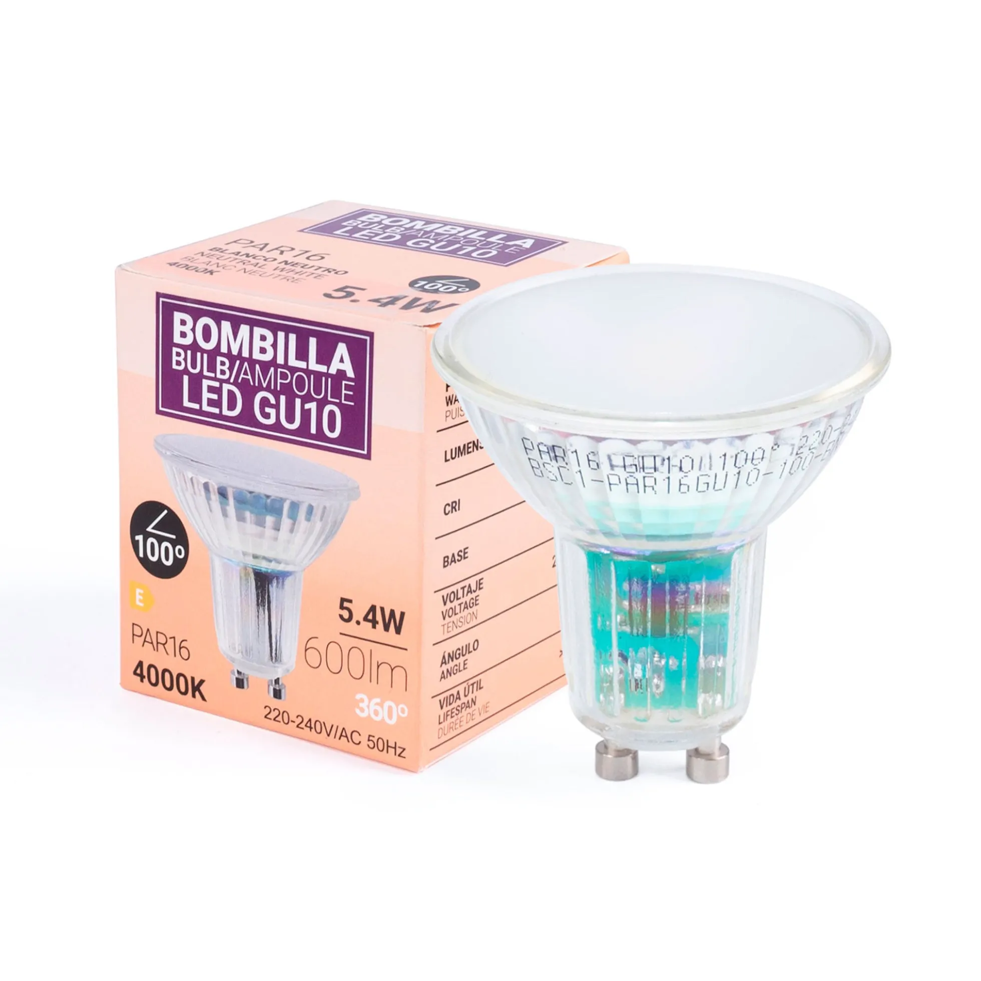 Bombilla LED GU10 6W cristal - 740lm - PAR16 - 100°