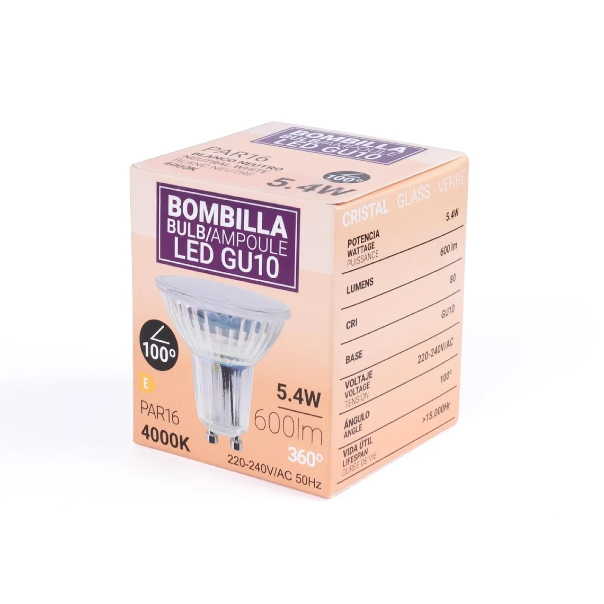 Bombilla LED GU10 6W cristal - 740lm - PAR16 - 100°